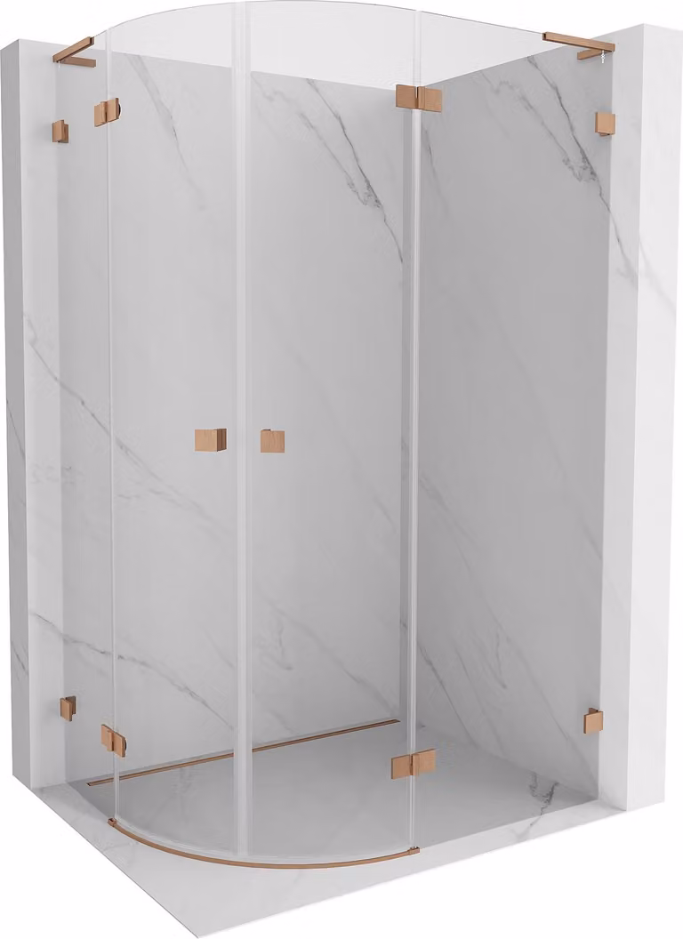 Mexen Lunar L cabina doccia semicircolare a battente destra 100 x 90 cm, trasparente, rame spazzolato - 833L-100P-090L-65-00