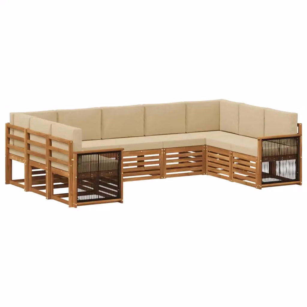 Set di divani da esterno a L vidaXL in legno di acacia con cuscini beige, 7 pezzi – 2