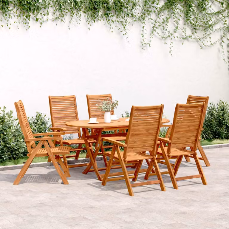 Set di 6 sedie pieghevoli reclinabili vidaXL in legno di acacia color marrone, L: 56 cm, P: 72 cm, H: 107 cm