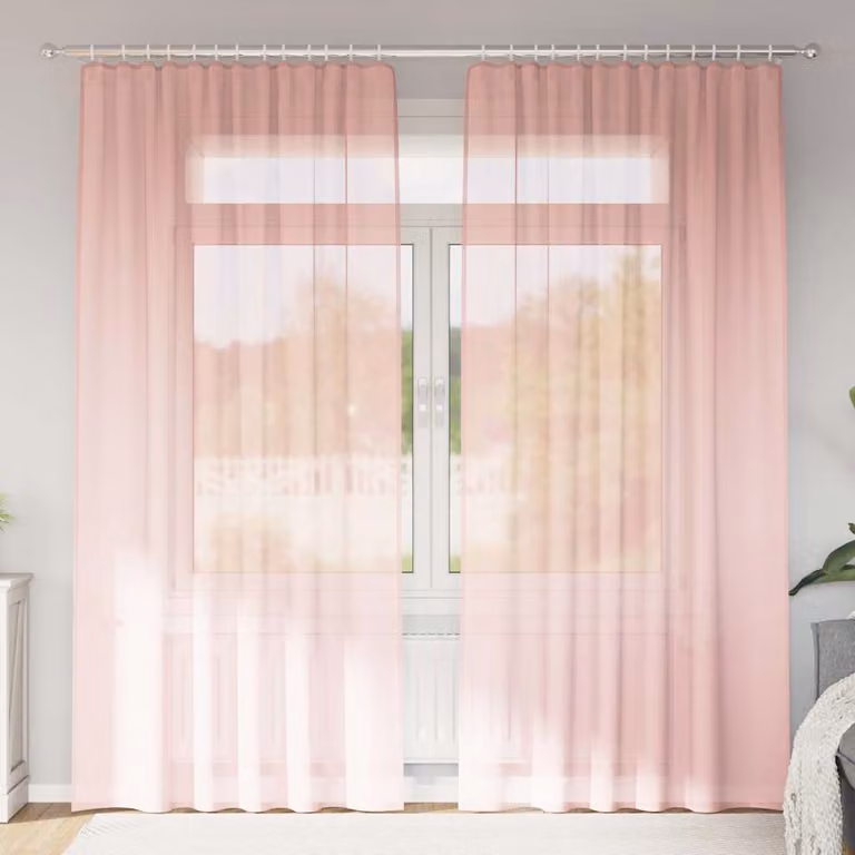 Set di 2 tende in voile semi-trasparenti vidaXL rosa con tasche per asta in poliestere