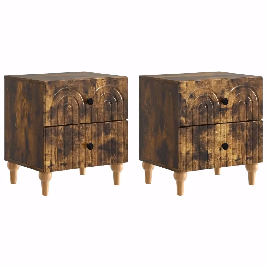 Set di 2 Armadi da Notte vidaXL in Rovere Fumo, L 43 cm x P 34,5 cm x H 48 cm – 2