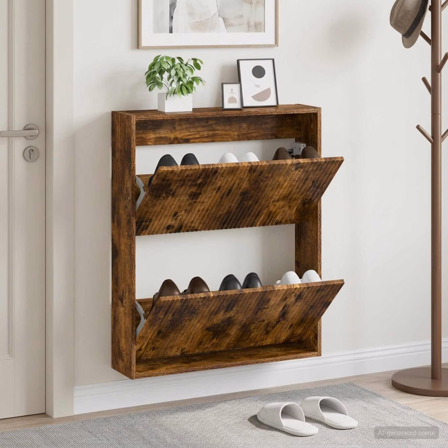 vidaXL Mobiletto per Scarpe da Muro ARNHEM Moderno in Rovere Fumo L: 71 cm, P: 17 cm, H: 86 cm