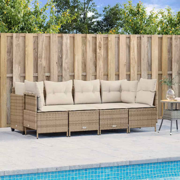 Set Divano da Giardino vidaXL 5 Pezzi in Polyrattan Beige con Cuscini e Ottoman