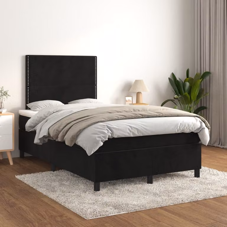 Letto Ibrido vidaXL con Giroletto a Molle e Materasso in Velluto Nero L/P/H: 120 x 200 x 203 cm