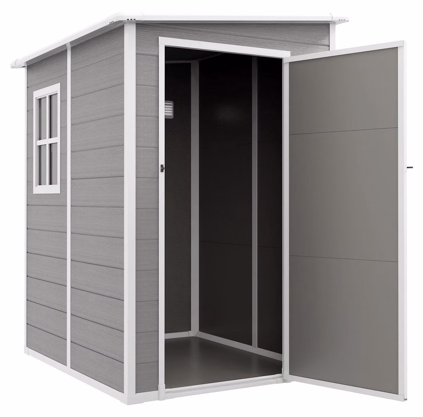 Capanno per attrezzi in alluminio, con porta e finestra | Colore: Grigio | Dimensioni: 149x122x192/177 cm