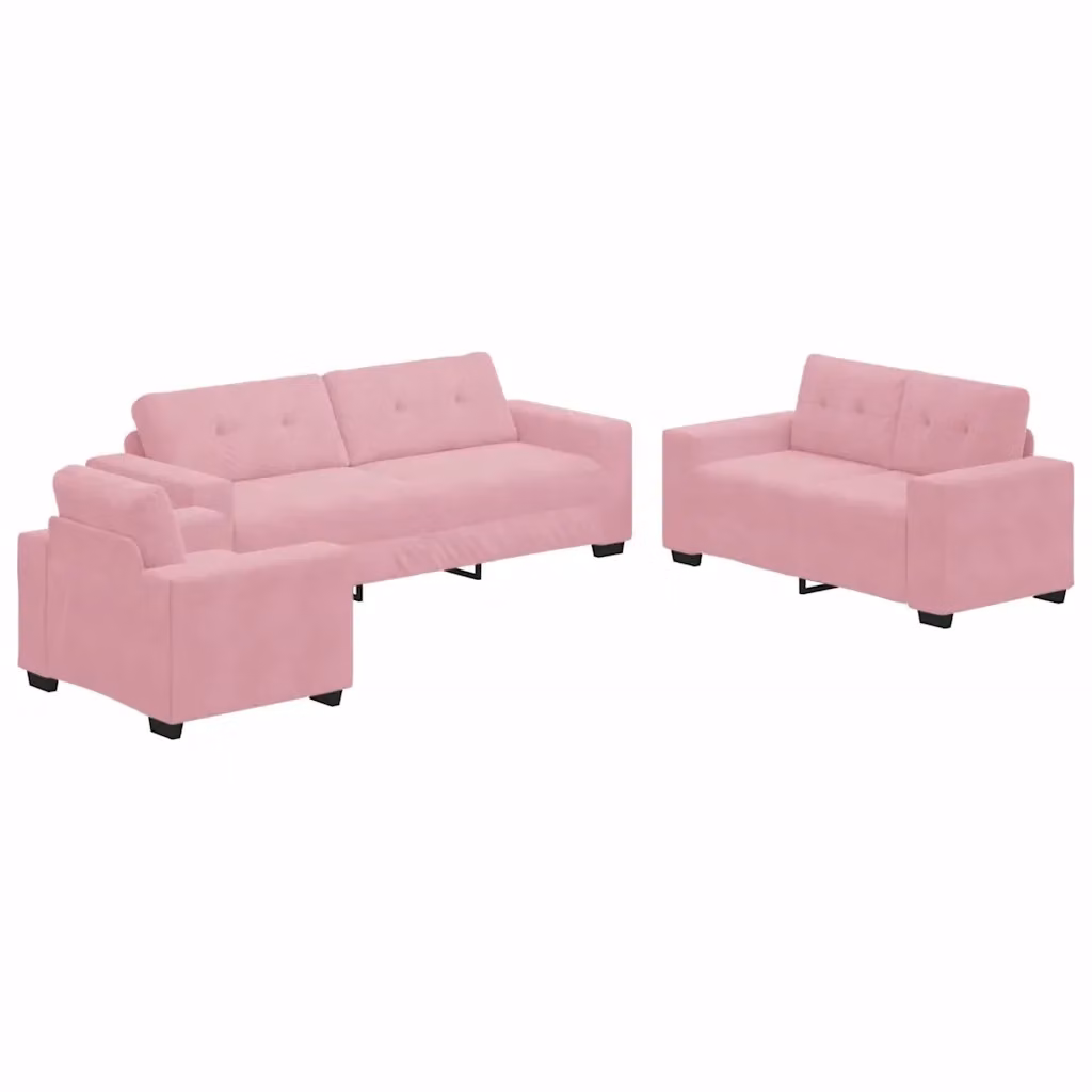 Set di divani 3 pezzi vidaXL in velluto rosa con poltrona, divano a 2 posti e divano a 3 posti per soggiorno – 2
