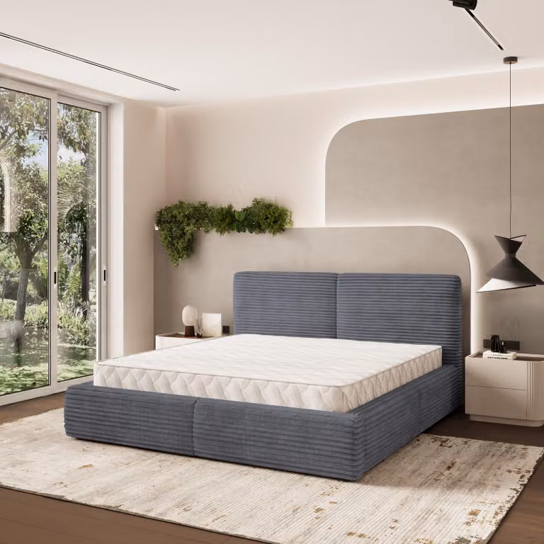 Letto imbottito Masseno FELURO T 200x200 cm, letto imbottito con cassetti - Grigio, TILIA 90