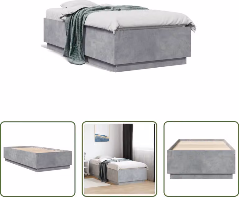 The Living Store Struttura per letto in cemento grigio 75x190 cm Materiale a base di legno
