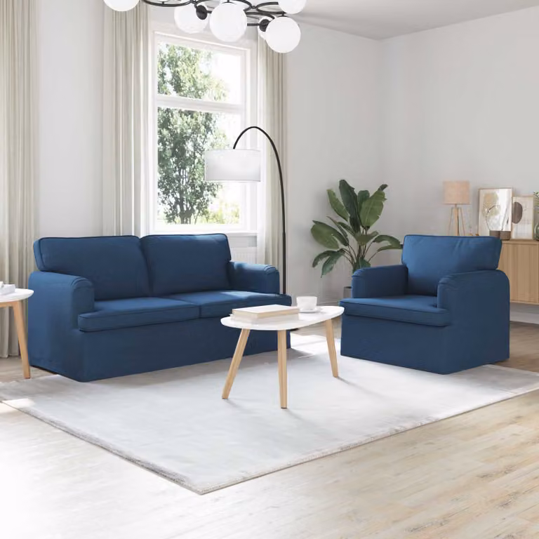 Set di 2 divani vidaXL moderni in tessuto blu con struttura in metallo L: 162 cm, P: 80 cm, H: 85 cm