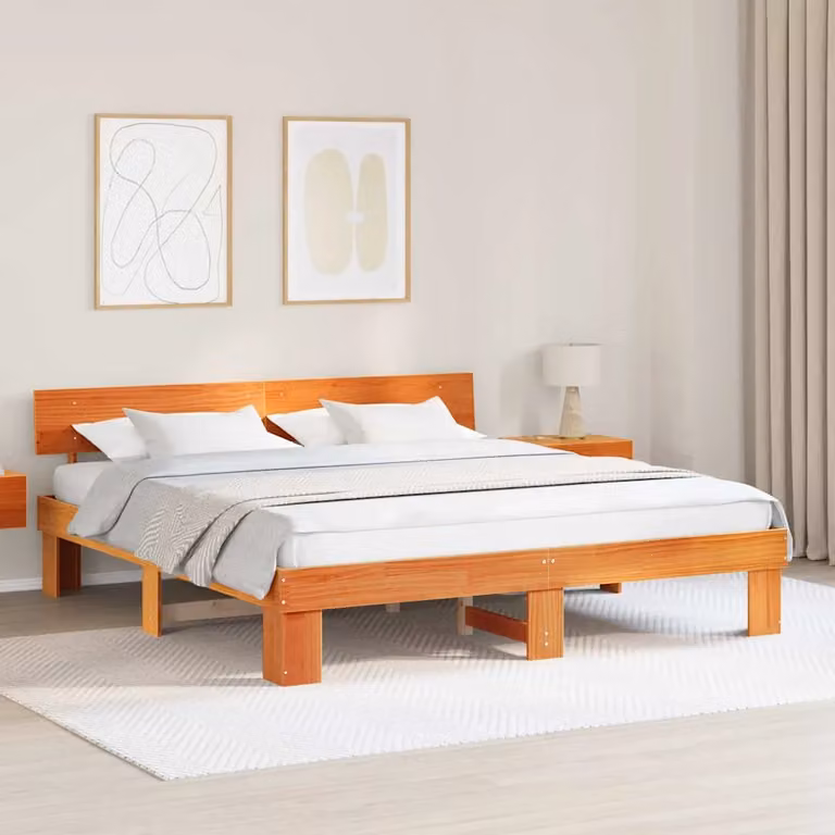 Struttura del letto in pino massello vidaXL Marrone cerato 200 x 200 cm