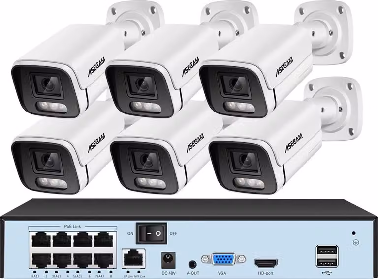 Sistema di sicurezza con telecamera, risoluzione 8MP, visione notturna a colori, telecamera di videosorveglianza, NVR 8CH e 6 telecamere, 1T