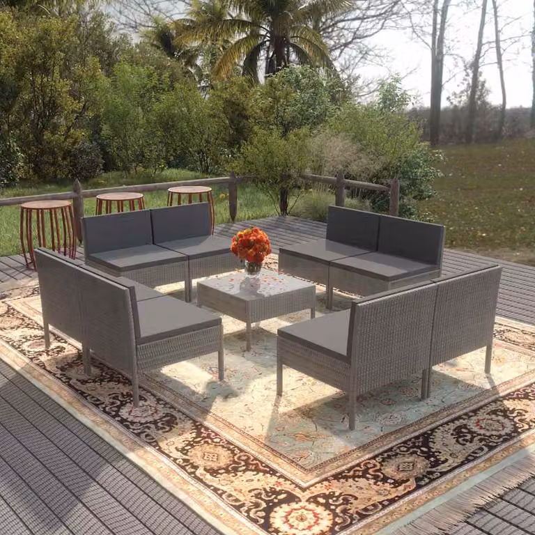 Set Divani da Giardino vidaXL 9 Pezzi con Cuscini, Design Moderno a Forma di U, Colore Antracite e Grigio