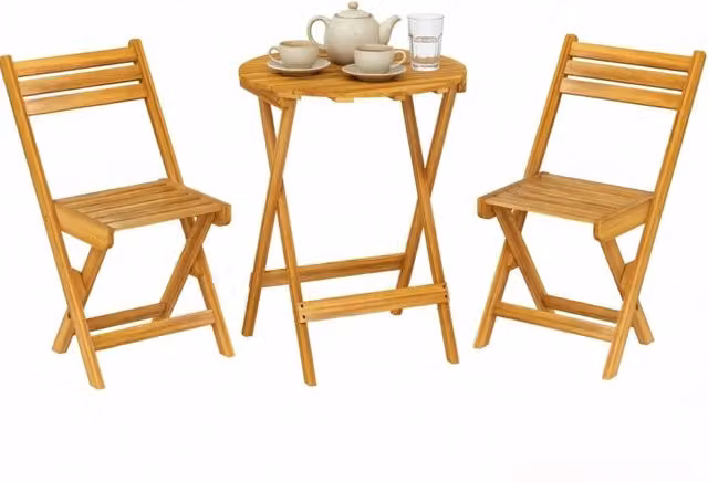 Set bistrot da giardino pieghevole 3 pezzi in legno di acacia; naturale