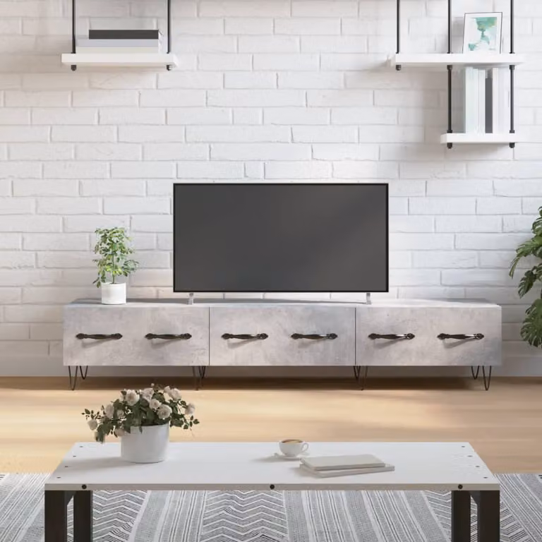 Mobile Porta TV Moderno vidaXL Grigio con Ruote in Legno e Metallo L 150 x P 36 x H 30 cm