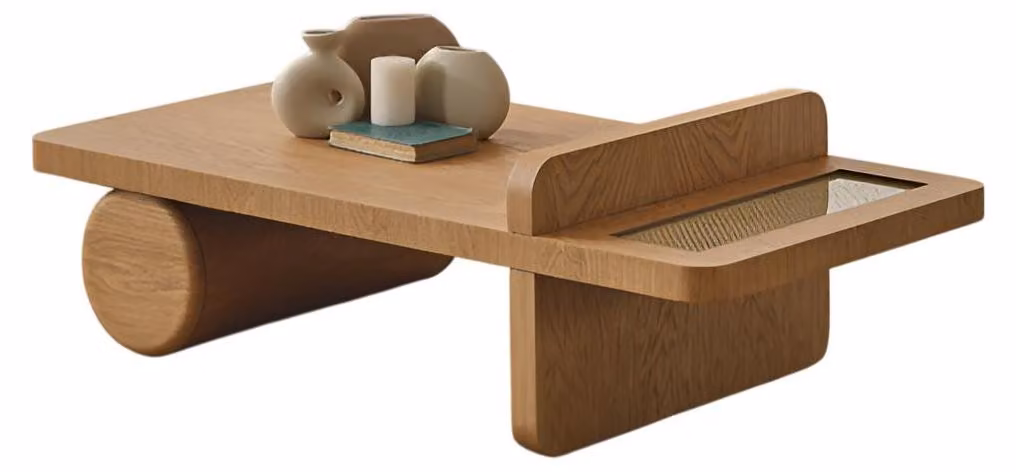 Modischer Couchtisch aus Holz mit dekorativem Design und Stauraum Braun