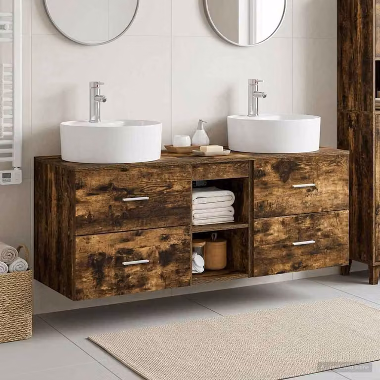 Set di mobili da bagno moderni vidaXL composto da 3 pezzi in legno color marrone, include mobile sottolavabo e pensili a parete, L/P/H: 49,5 x 44,5 x 65 cm