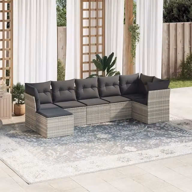 Set di Divani da Giardino VIDAXL in Polyrattan con Cuscini Grigio Chiaro, Design Moderno a L, 7 Pezzi