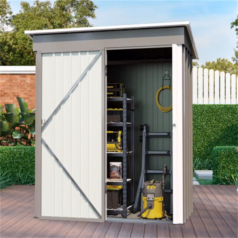 Capanno per attrezzi AIORBER con tetto spiovente e porta con serratura, design a prova di pioggia e neve, per giardino, terrazza, 155x86x180 cm, grigio