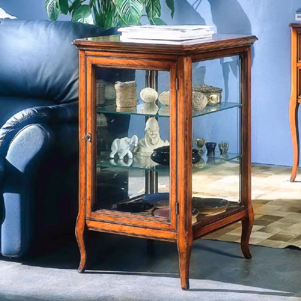 Vetrina teca classica in legno con porta in vetro finitura bassano marrone Mobili 2G L/P/H: 55 x 55 x 90 cm – 2