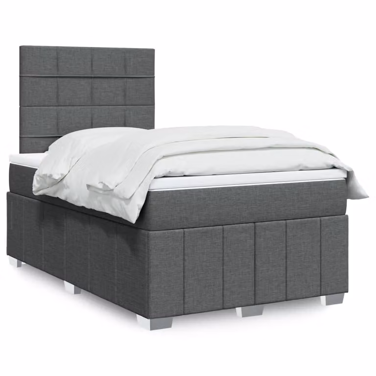 vidaXL Giroletto a Molle con Materasso Ibrido in Tessuto Grigio e Bianco L/P/H: 120 x 190 x 150,5 cm