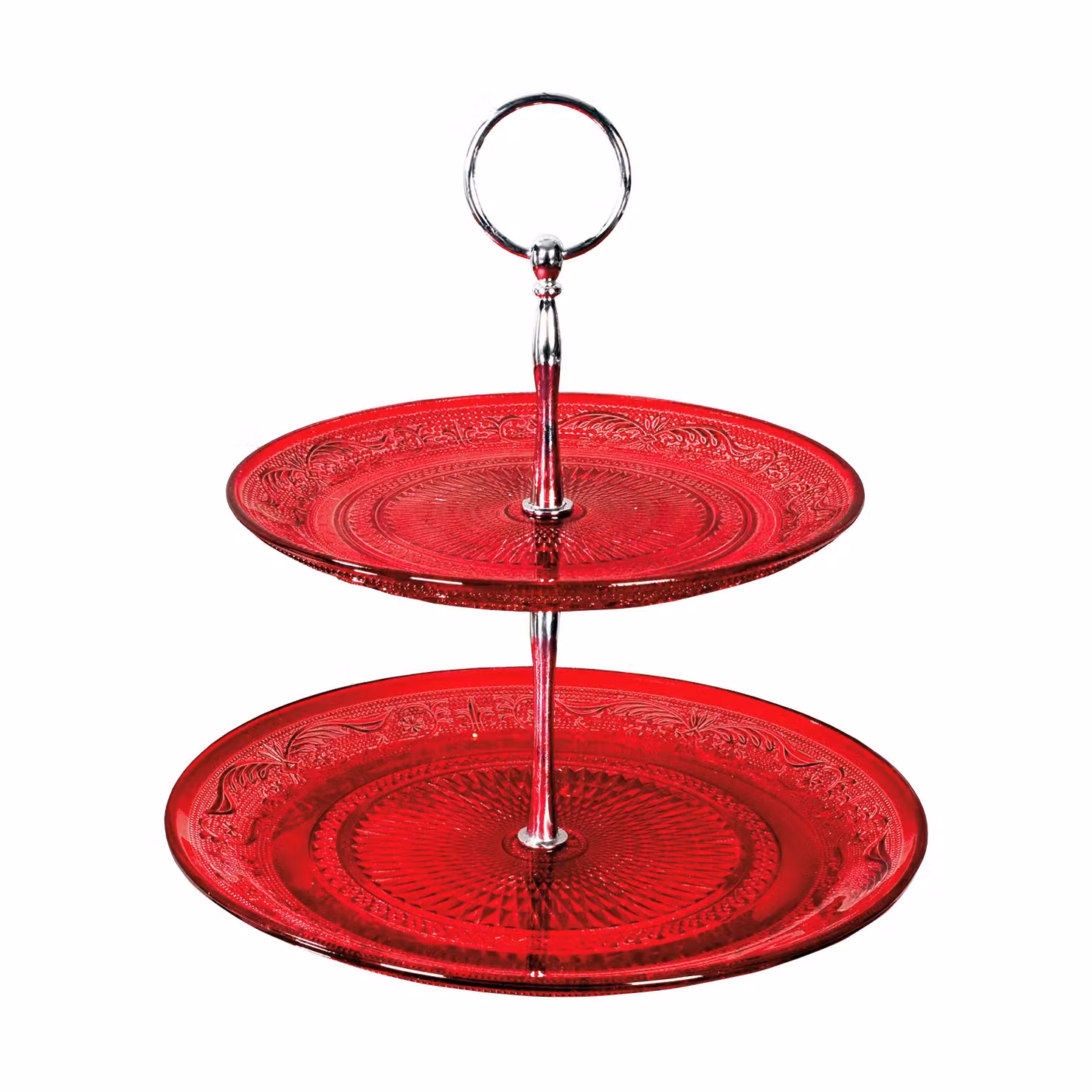 Alzata a 2 piani GUSTO CASA in vetro rosso e argento per dolci, frutta e dessert, diametro: 23 cm – 1