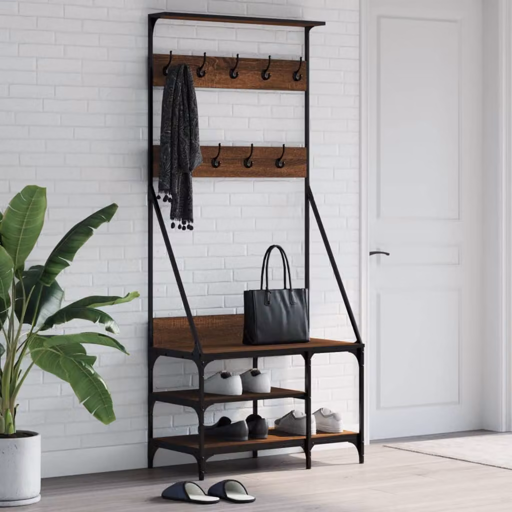 vidaXL Appendiabiti con Porta Scarpe e Panchina in Rovere Marrone L: 80 cm, P: 40 cm, H: 184 cm