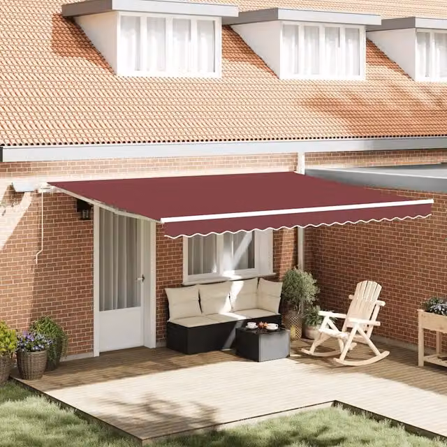Tenda da Sole Retrattile Manuale VIDAXL con LED e Bracci Pieghevoli in Alluminio e Poliestere, Colore Rosso, L: 450 cm, P: 300 cm – 1