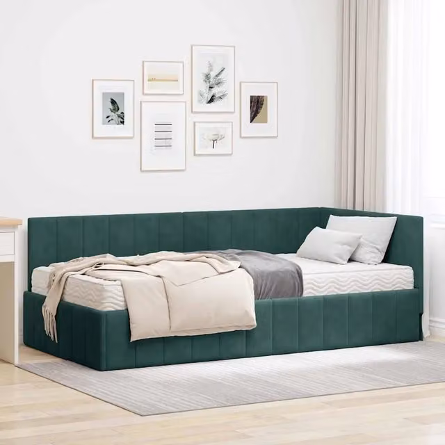 Struttura Letto Angolare con Materasso 2 pz Verde Scuro 3393850