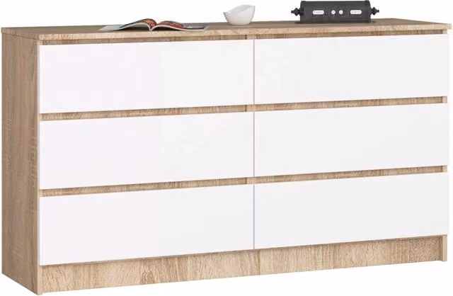 Cassettiera AKORD K140 Sonoma Quercia 138 cm 6 cassetti inserto frontale Bianco 138x40x77 cm