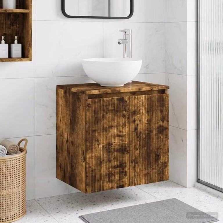 Mobile Lavabo da Parete vidaXL in Rovere Fumo, L: 49,5 cm, P: 35 cm, H: 63 cm
