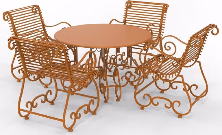 Casa Padrino Set di mobili da giardino in ferro battuto liberty - Vari colori - 1 tavolo rotondo e 4 sedie da giardino con braccioli - Mobili da giardino e da giardino in ferro battuto liberty