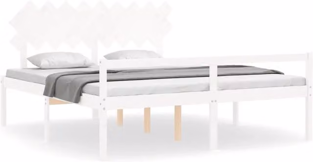 Letto matrimoniale | Letto per adulti | Letto per Anziani con Testiera Bianco Super King Legno Massello