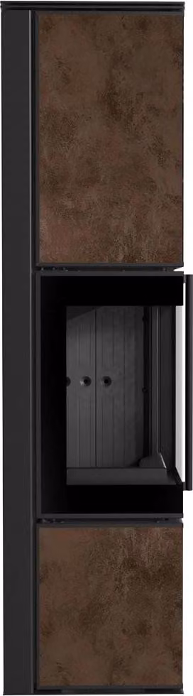 Stufa in acciaio KRATKI TORA/L 8 kW Ø 150 sinterizzato al quarzo OXIDE MORO rivestimento nero con porta a molla