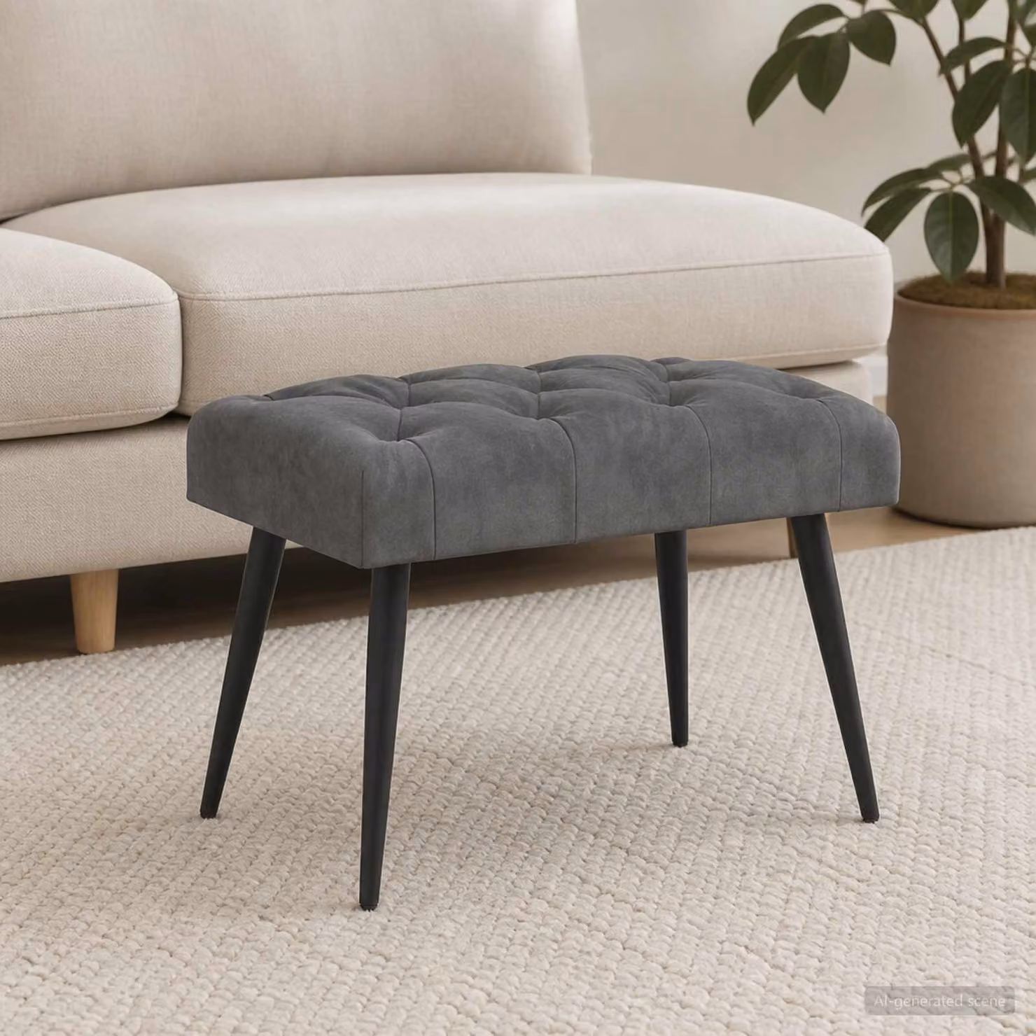 Panchina moderna vidaXL in tessuto grigio con bottoni imbottiti L: 60 cm, P: 40 cm, H: 45 cm