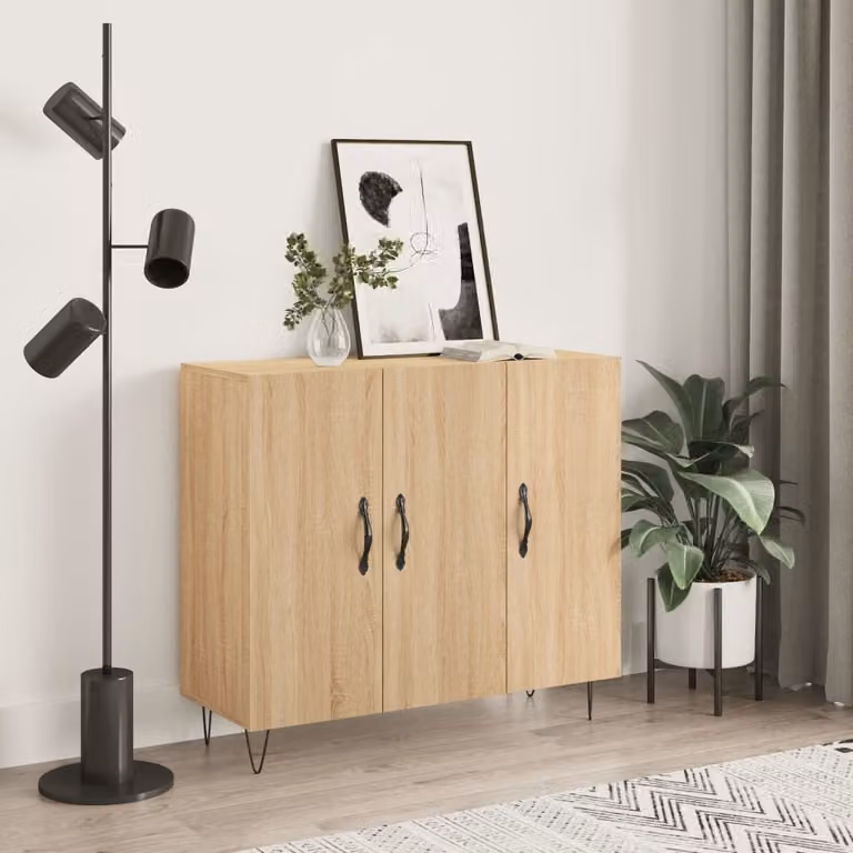 Credenza moderna vidaXL in legno multistrato color rovere Sonoma, L 90 cm x P 34 cm x H 80 cm
