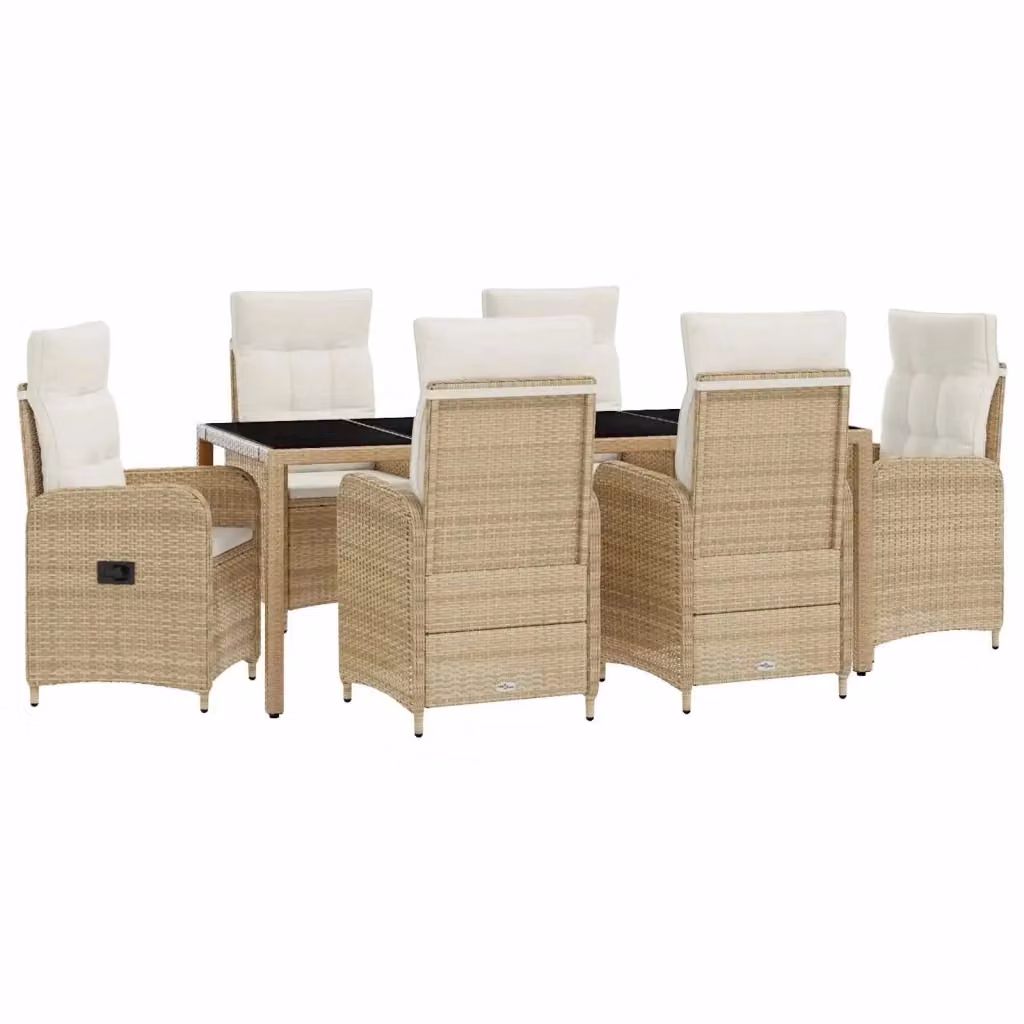 Set da pranzo per esterni vidaXL in polyrattan da 7 pezzi con tavolo rettangolare in vetro, colori beige e bianco – 2