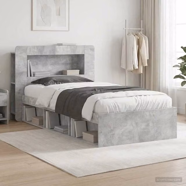 Letto moderno vidaXL con contenitore e cassetti in grigio, L 190 x P 93,5 x H 211,5 cm