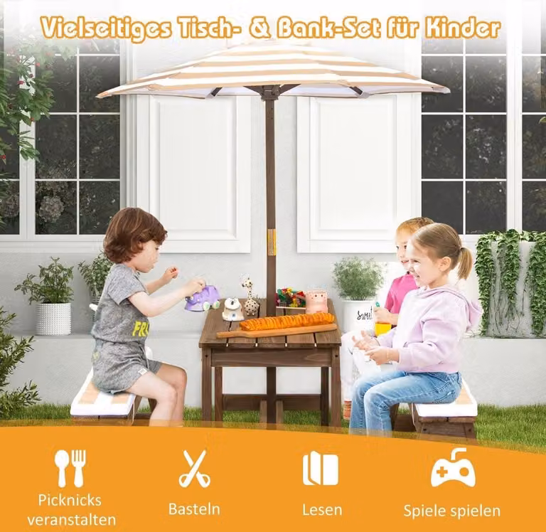 Set da picnic per bambini con ombrellone e panche