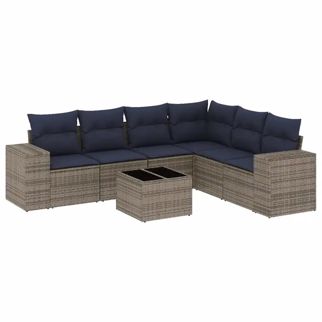 Set di divani da giardino a L vidaXL in polyrattan grigio con 7 pezzi e cuscini inclusi – 2