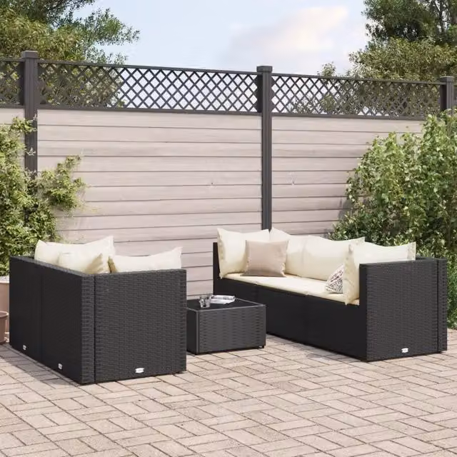 Set Mobili da Giardino 6 pz con Cuscini in Polyrattan Nero 3308016