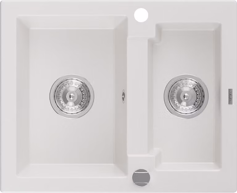 Mexen Carlos lavello in granito 1,5 vasche 582 x 475 mm, bianco, sifone cromato - 6518581500-20