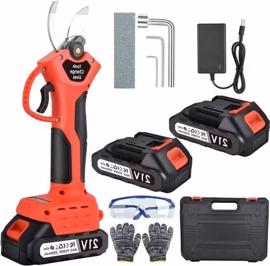 Serra elettrica telescopica caricabile a batteria 20 Ah con diametro massimo di taglio 30 mm e batteria a 21 V, adatta per giardini, siepi e aiuole fiorite (rosso)