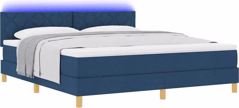 Letto boxspring con strisce luminose a LED blu, 180 x 200 cm, rivestimento in tessuto