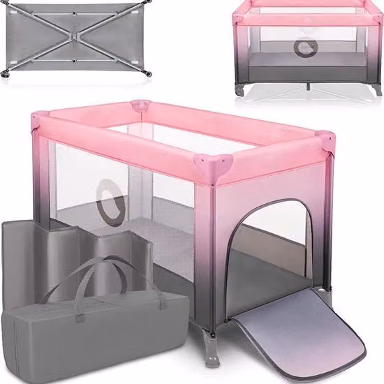 Culla da viaggio, lettino per bambini, da nascita a 15 kg, accesso laterale, sistema di sicurezza LockGuard, blocco delle ruote, tasca portabimbo, pieghevole (ombra rosa)