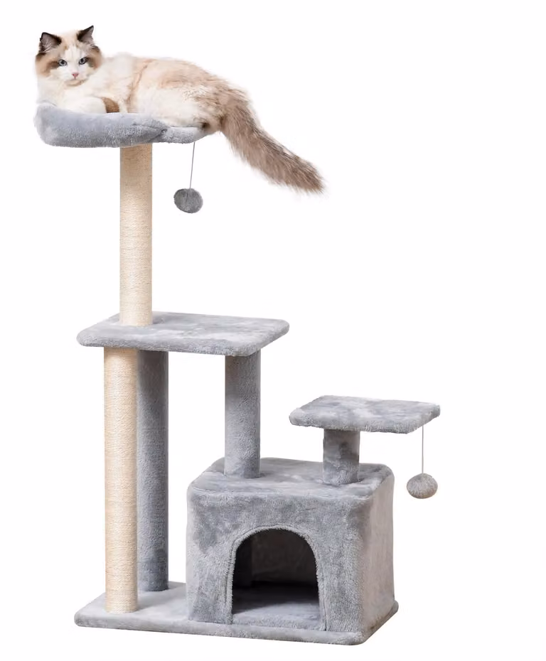 Albero per gatti - Tiragraffi - con piattaforma - ideale per riposare, fare esercizio e giocare - realizzato in pannello di legno e rivestito in morbido peluche