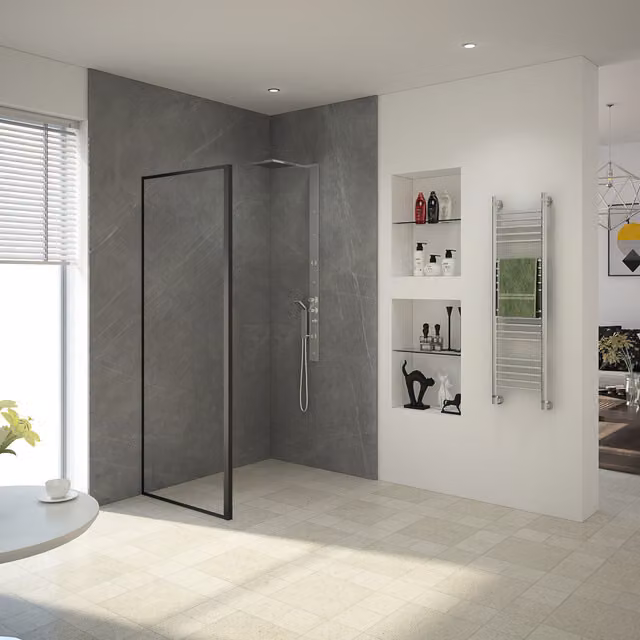 Schermo doccia 80cm MARWELL pannello laterale per cabina doccia Stile pannello laterale nero - 80x195cm - installabile capovolto - profili in alluminio di alta qualità
