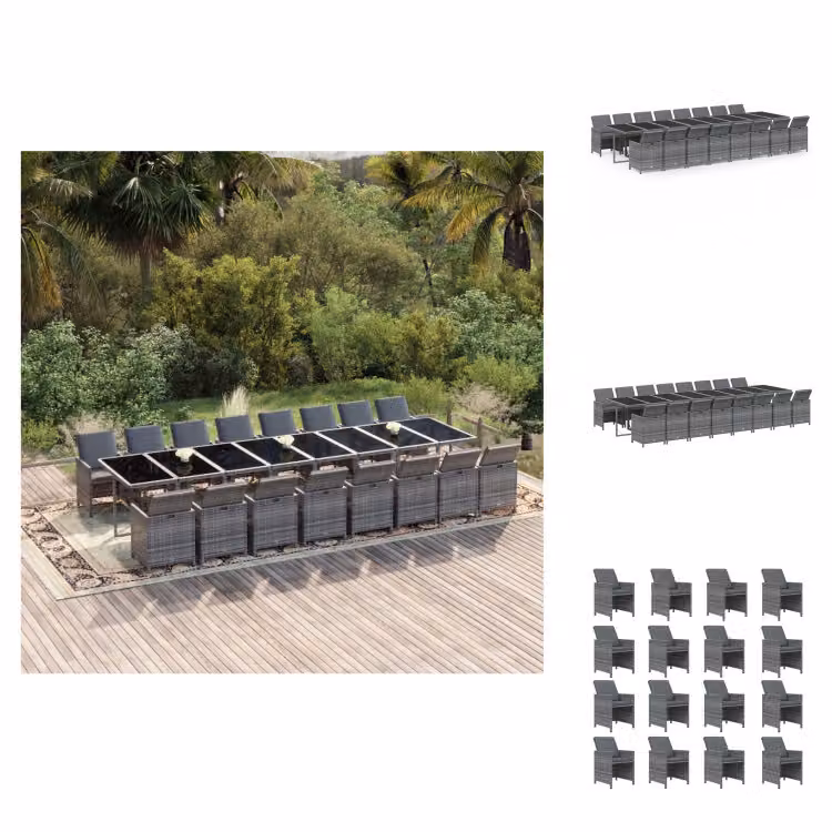 vidaXL set da pranzo da giardino 17 pezzi con cuscini in poly rattan grigio - Set di mobili da giardino