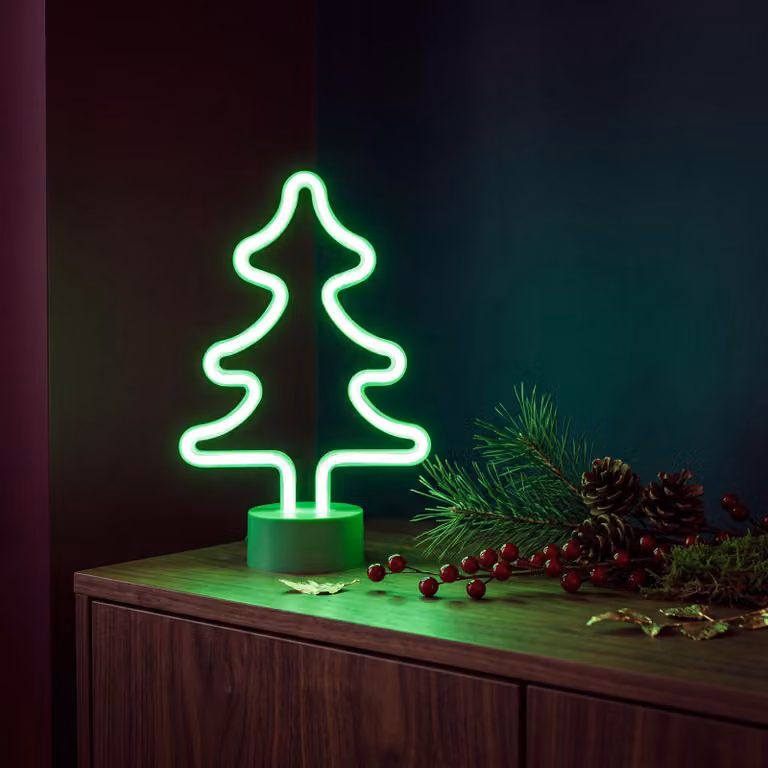 GLOBIZ Lampada LED neon - albero verde - 3 batterie AA + USB - 18,5 x 8,5 x 28 cm