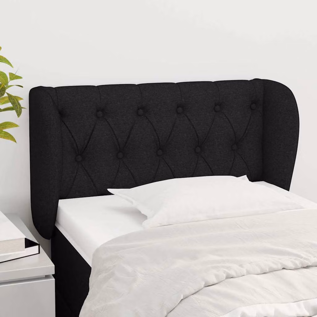 Testiera ad orecchio vidaXL in tessuto nero con struttura in legno e pannello imbottito L: 83 cm, P: 23 cm, H: 78-88 cm