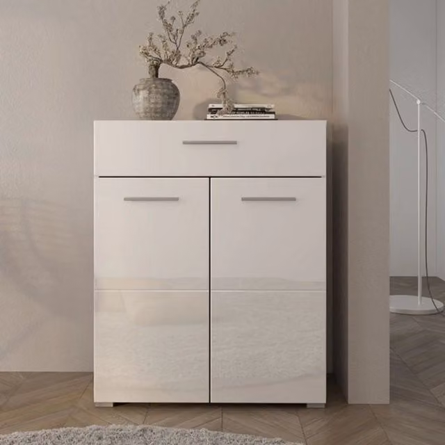 Madia Verduno DMORA Credenza con 2 Ripiani Bianco Lucido L: 79 cm, P: 35 cm, H: 97,5 cm – 1